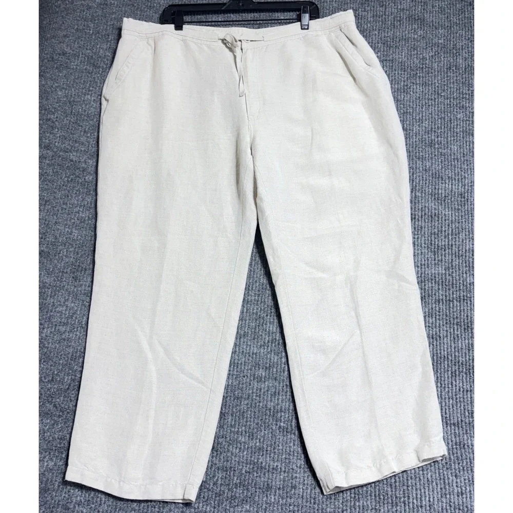 Cubavera Mens XXL Linen Blend Relaxed Drawstring Pants Beige Tropical Beach TTG